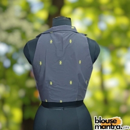 Dark Grey Jamdani | Yellow Weaving |Blazer Coller | Halterneck Sleeveless