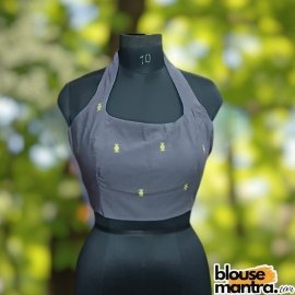  Dark Grey Jamdani | Yellow Weaving |Front Square Neck | Halterneck Sleeveless