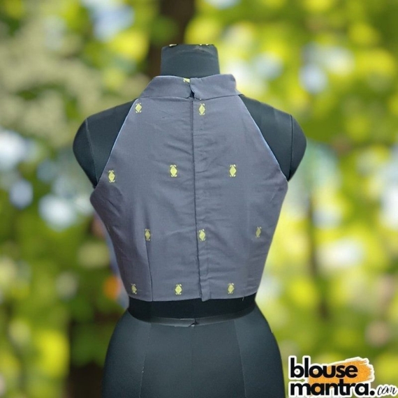  Dark Grey Jamdani | Yellow Weaving |Front Square Neck | Halterneck Sleeveless