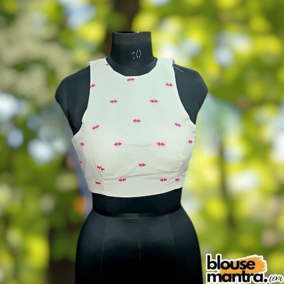 White Embroidery Jamdani |Boat Neck Sleeveless