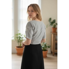 Grey Jamdani |Front Small V Cut | Back Boat Neck Glass Sleeve