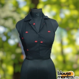 Black Jamdani | Red Weaving |Blazer Coller | Halterneck Sleeveless