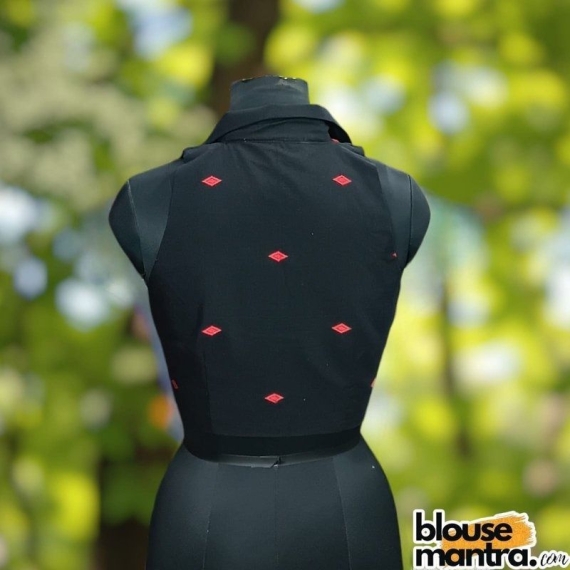 Black Jamdani | Red Weaving |Blazer Coller | Halterneck Sleeveless
