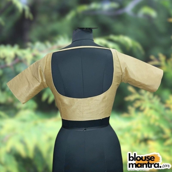 Lite gold Semi Raw Silk | Ronud Neck | Back Strap Glass Sleeve