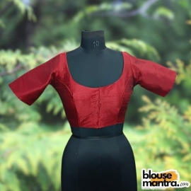 Maroon Semi Raw Silk | Ronud Neck | Back Strap Glass Sleeve
