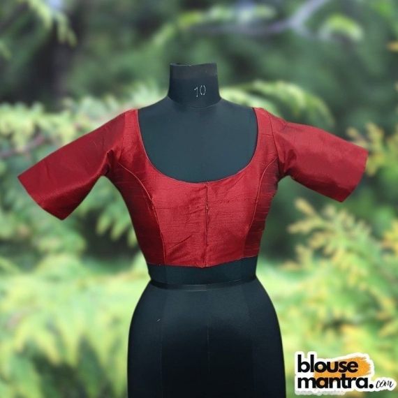 Maroon Semi Raw Silk | Ronud Neck | Back Strap Glass Sleeve