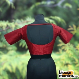 Maroon Semi Raw Silk | Ronud Neck | Back Strap Glass Sleeve
