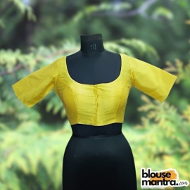 Yellow Semi Raw Silk | Ronud Neck | Back Strap Glass Sleeve