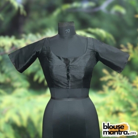 Black Semi Raw Silk | Ronud Neck | Back Strap Glass Sleeve