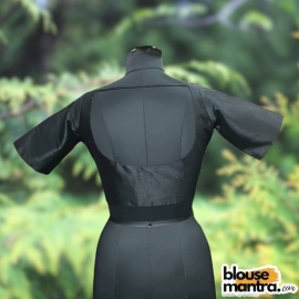 Black Semi Raw Silk | Ronud Neck | Back Strap Glass Sleeve