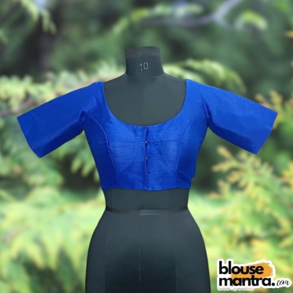 Royal Blue Semi Raw Silk | Ronud Neck | Back Strap Glass Sleeve