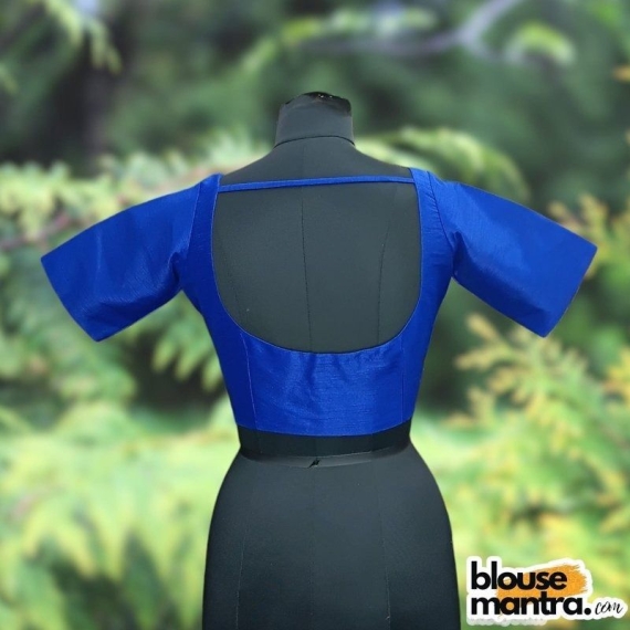 Royal Blue Semi Raw Silk | Ronud Neck | Back Strap Glass Sleeve