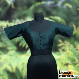 Bottle Green Semi Raw Silk | Ronud Neck | Back Strap Glass Sleeve