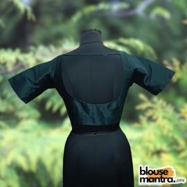 Bottle Green Semi Raw Silk | Ronud Neck | Back Strap Glass Sleeve