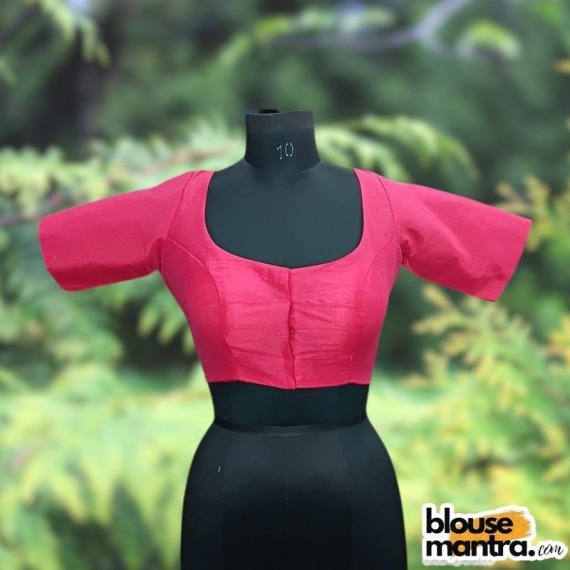 Neon Pink Semi Raw Silk | Ronud Neck | Back Strap Glass Sleeve