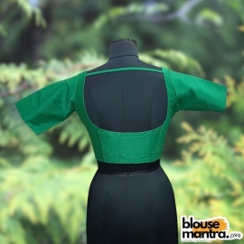 Green Semi Raw Silk | Ronud Neck | Back Strap Glass Sleeve