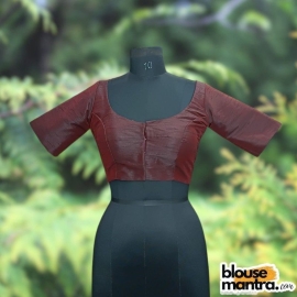 Dark Wine Semi Raw Silk | Ronud Neck | Back Strap Glass Sleeve