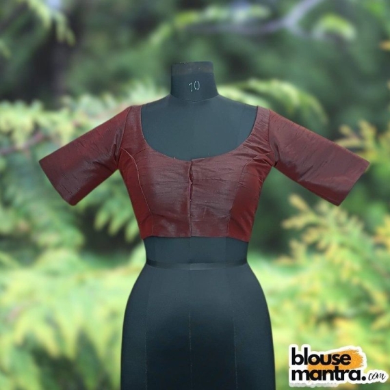 Dark Wine Semi Raw Silk | Ronud Neck | Back Strap Glass Sleeve