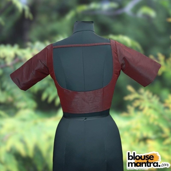 Dark Wine Semi Raw Silk | Ronud Neck | Back Strap Glass Sleeve