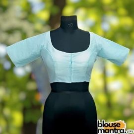 Lite Sky Semi Raw Silk | Ronud Neck | Back Strap Glass Sleeve