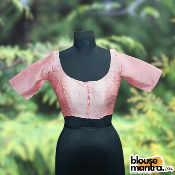 Peach Raw Silk | Ronud Neck | Back Strap Glass Sleeve