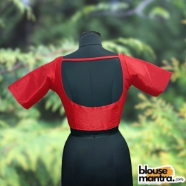 Red Semi Raw Silk | Ronud Neck | Back Strap Glass Sleeve