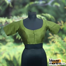 Mehendi Semi Raw Silk | Ronud Neck | Back Strap Glass Sleeve