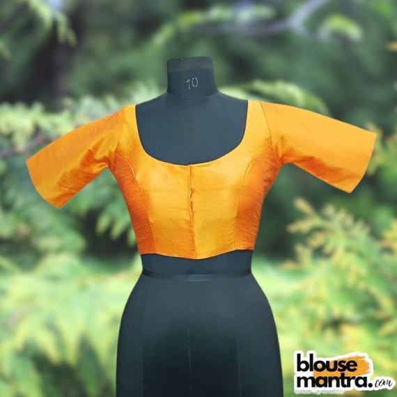 Musturd Semi Raw Silk | Ronud Neck | Back Strap Glass Sleeve