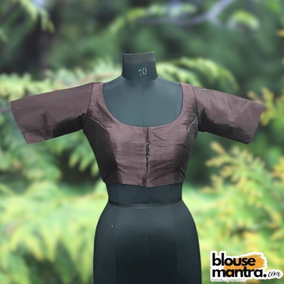 Coffe Semi Raw Silk | Ronud Neck | Back Strap Glass Sleeve