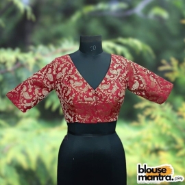 Maroon Brocade | Front V Neck | Back Boat Neck Glass Sleeve