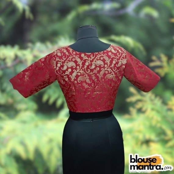 Maroon Brocade | Front V Neck | Back Boat Neck Glass Sleeve
