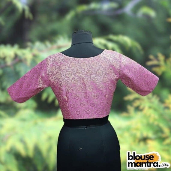 Baby Pink Brocade | Front V Neck | Back Boat Neck Glass Sleeve