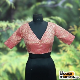 Peach Brocade | Front V Neck | Back Boat Neck Glass Sleeve