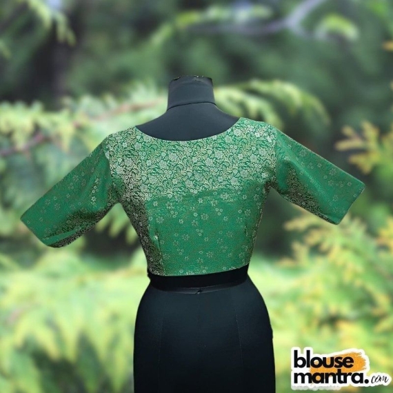 Green Brocade | Front V Neck | Back Boat Neck Glass Sleeve