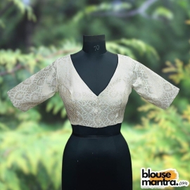 Off White Brocade | Front V Neck | Back Boat Neck Glass Sleeve