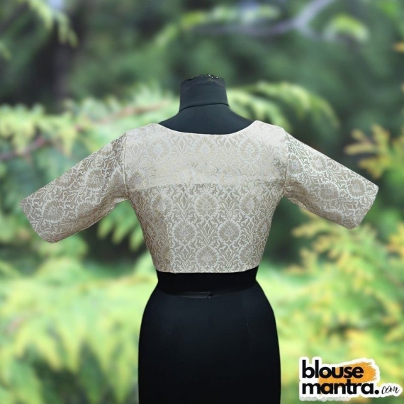 Off White Brocade | Front V Neck | Back Boat Neck Glass Sleeve