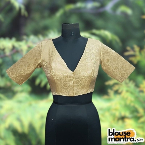 Lite Gold Brocade | Front V Neck | Back Boat Neck Glass Sleeve