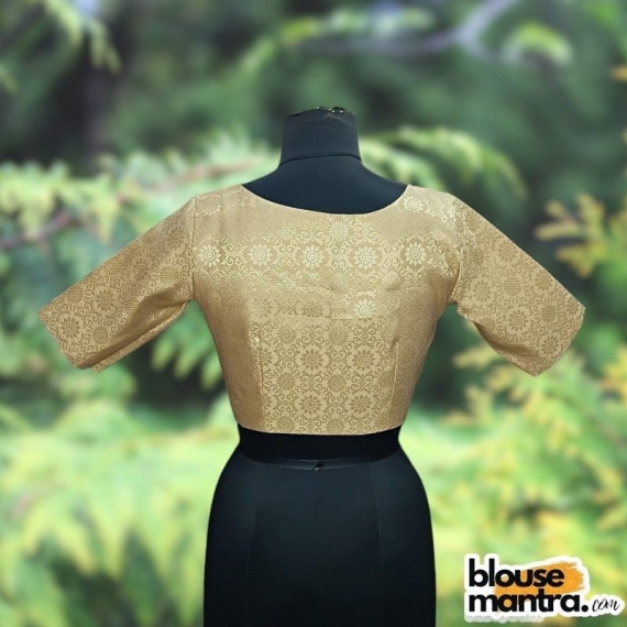 Lite Gold Brocade | Front V Neck | Back Boat Neck Glass Sleeve