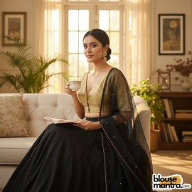 Lite Gold Brocade | Front V Neck | Back Boat Neck Glass Sleeve