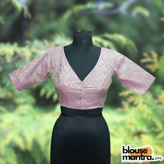 Lavender Brocade | Front V Neck | Back Boat Neck Glass Sleeve