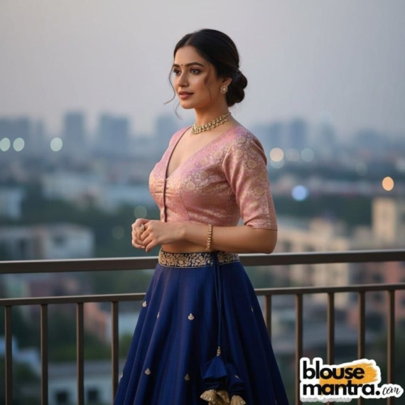 Lavender Brocade | Front V Neck | Back Boat Neck Glass Sleeve