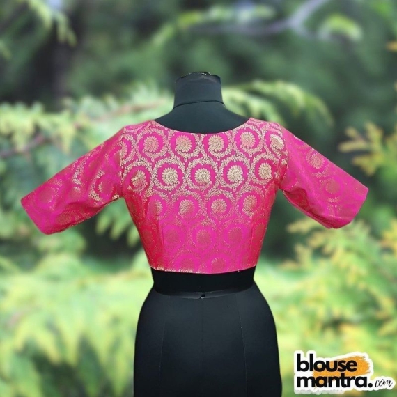 Pink Brocade | Front V Neck | Back Boat Neck Glass Sleeve