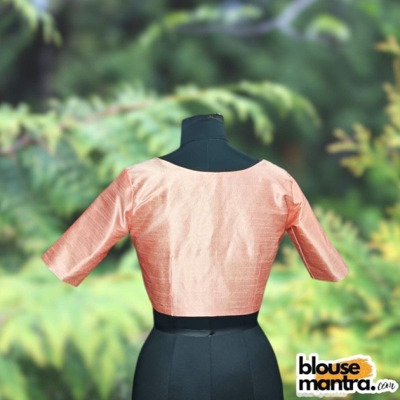 Peach Raw Silk | Front V Neck | Back Boat Neck Glass Sleeve