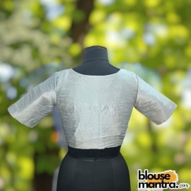  Silver Raw Silk | Front V Neck | Back Boat Neck Glass Sleeve