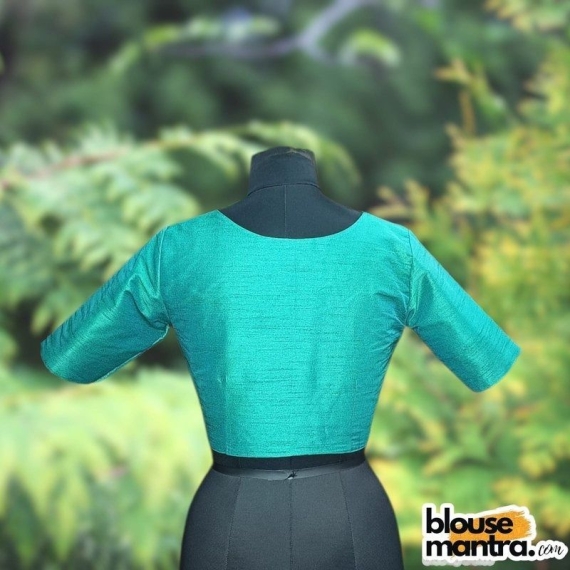 Sea Green Raw Silk | Front V Neck | Back Boat Neck Glass Sleeve