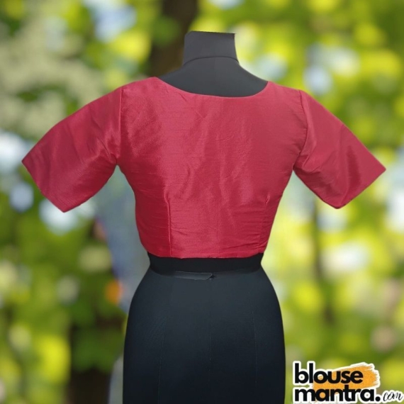 Red Raw Silk | Front V Neck | Back Boat Neck Glass Sleeve