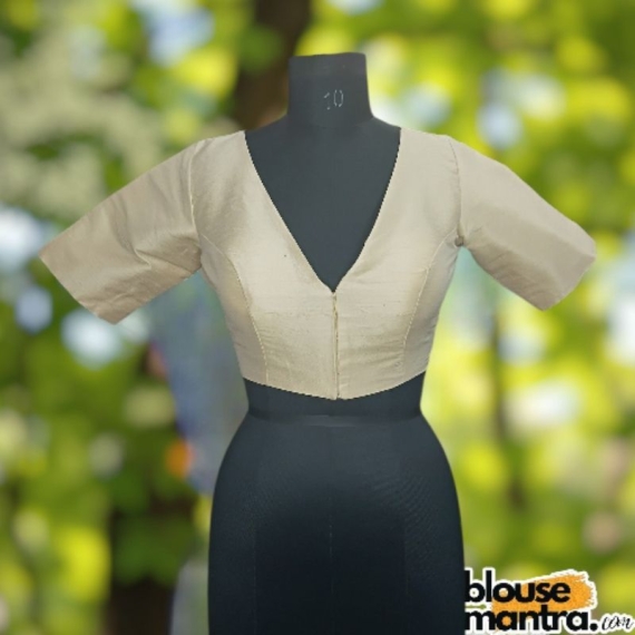Light Gold Raw Silk | Front V Neck | Back Boat Neck Glass Sleeve