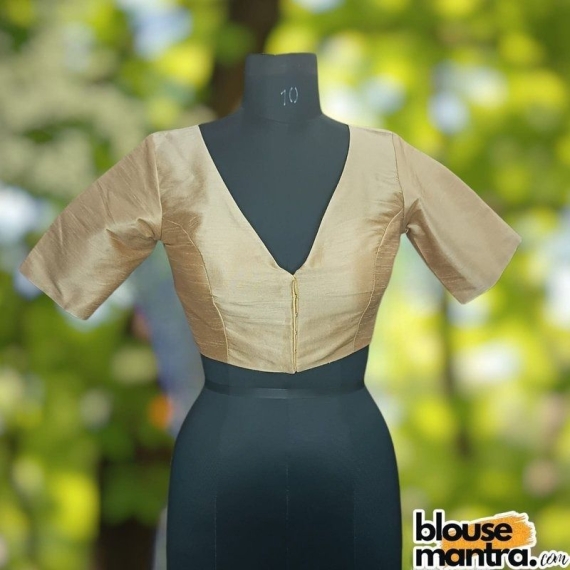Tasar Gold Raw Silk | Front V Neck | Back Boat Neck Glass Sleeve