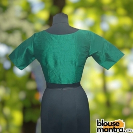 Bottle Green Raw Silk | Front V Neck | Back Boat Neck Glass Sleeve