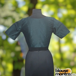 Blackish Green Raw Silk | Front V Neck | Back Boat Neck Glass